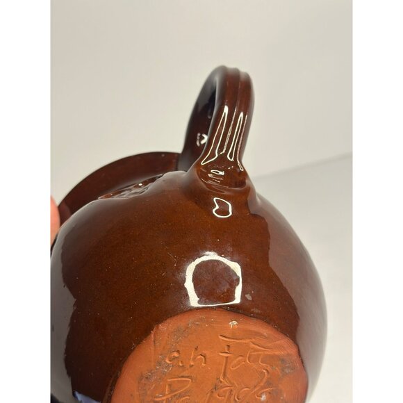 VTG Ned Foltz Pottery Glazed Redware Heart Decorated Pitcher Signed & Dated 1986 - Picture 6 of 8